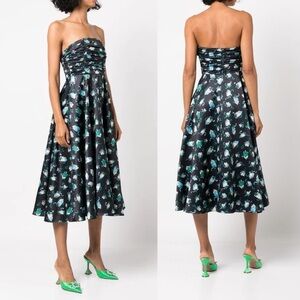 HVN Karla strapless A-line heart print black midi dress sz 0 $675